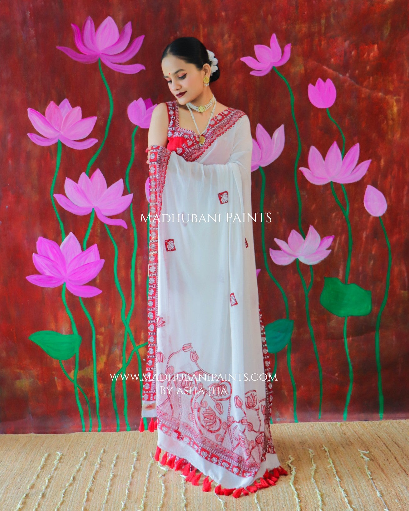 'KAMALATMIKA' Handpainted Madhubani Georgette Saree