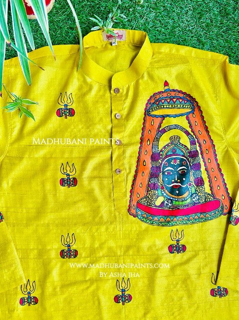 KAAL BHAIRAV Hand-painted Handloom Yellow Men's Tussar Silk Kurta