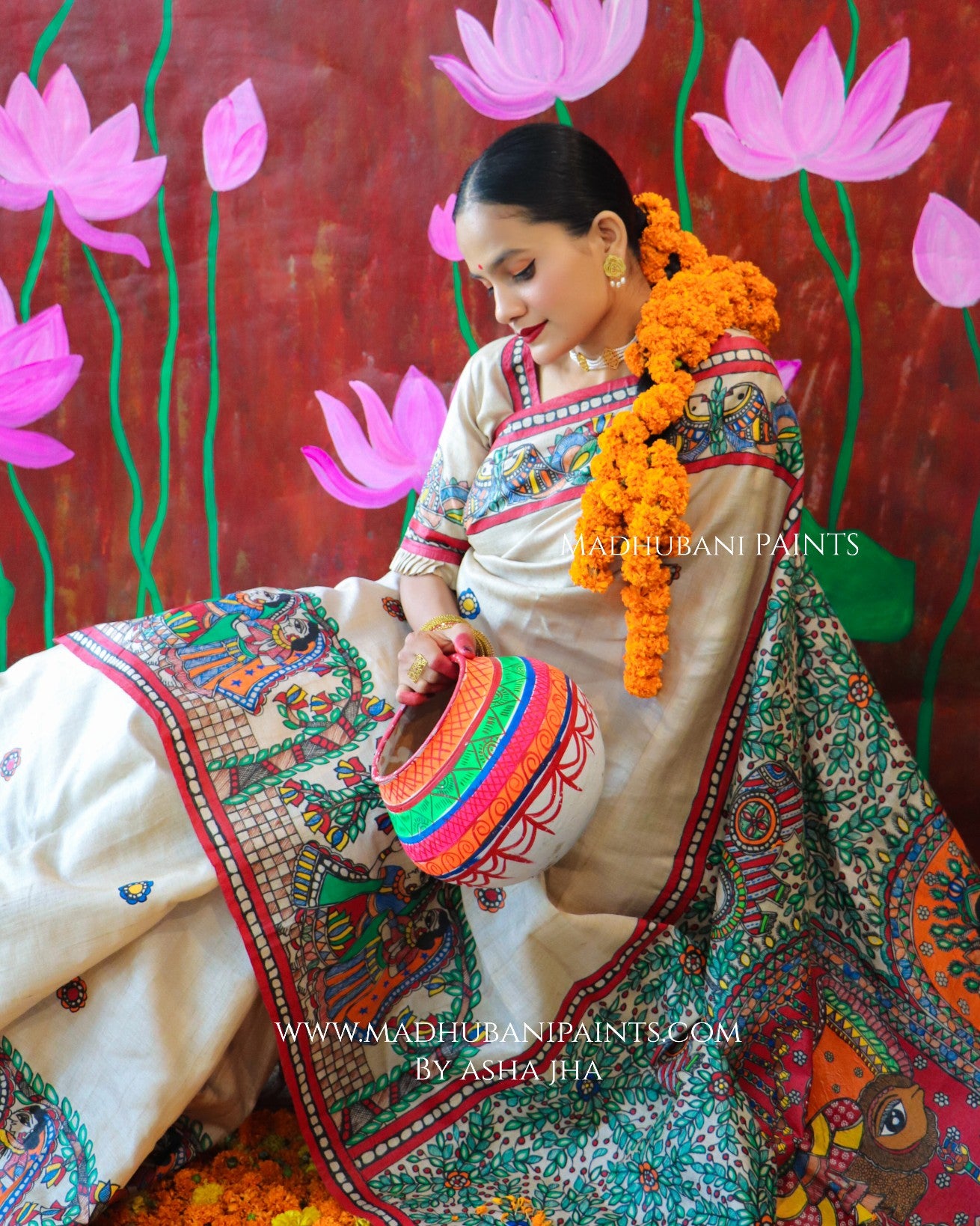 'MALINI' Handpainted Madhubani Tussar Silk Saree