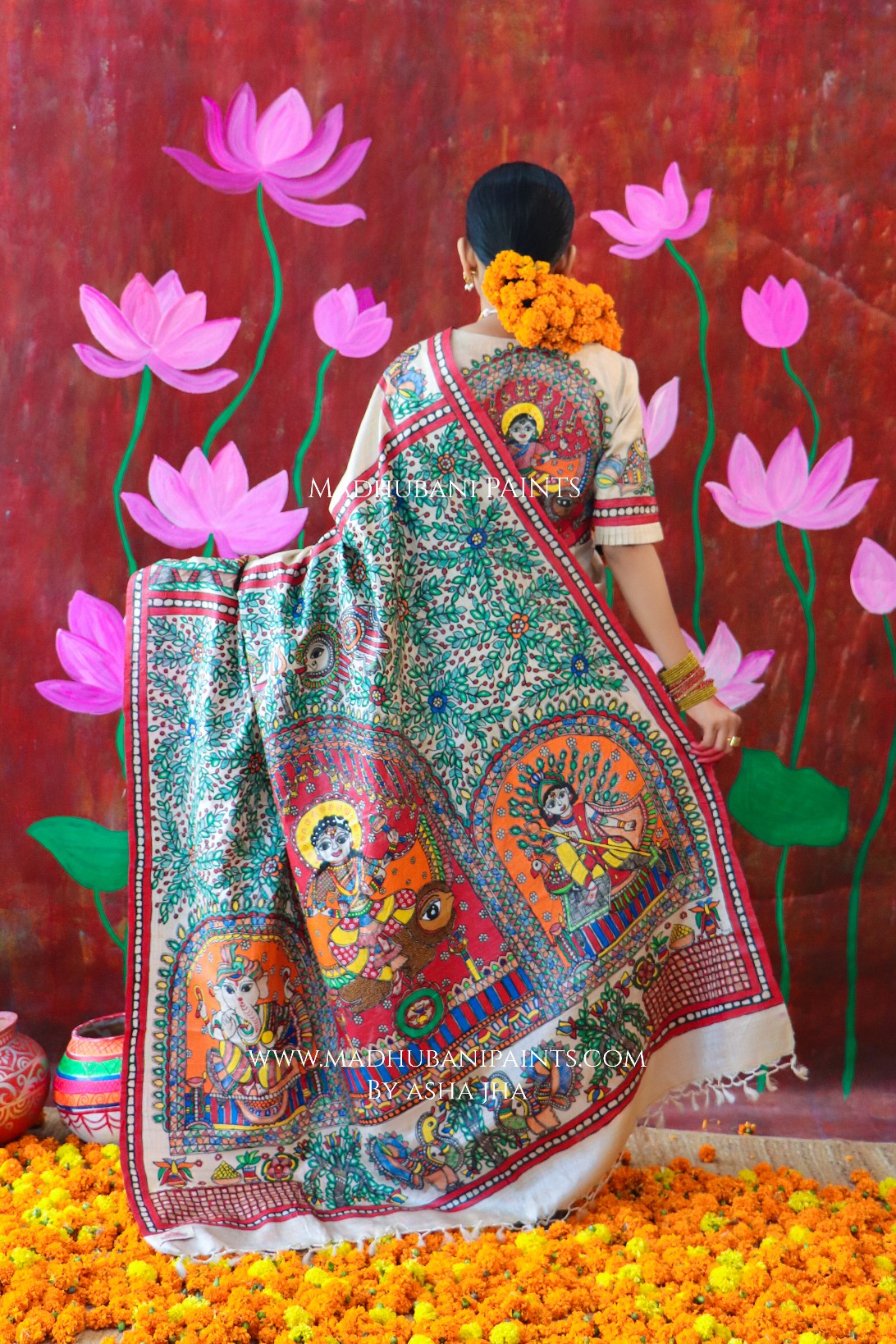 'MALINI' Handpainted Madhubani Tussar Silk Saree