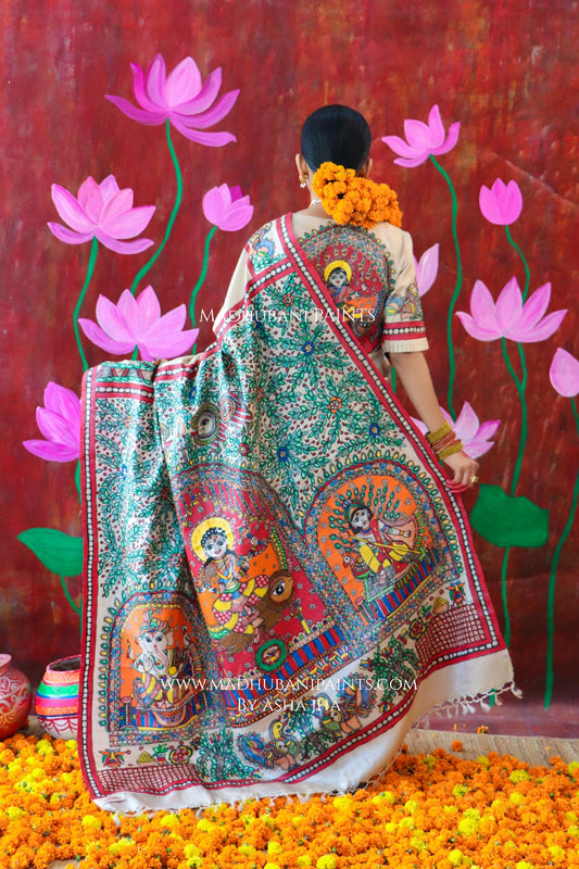 'MALINI' Handpainted Madhubani Tussar Silk Saree