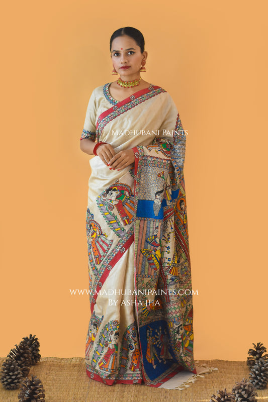 NARAYAN AVATAR Hand-painted Madhubani Tussar Silk Saree