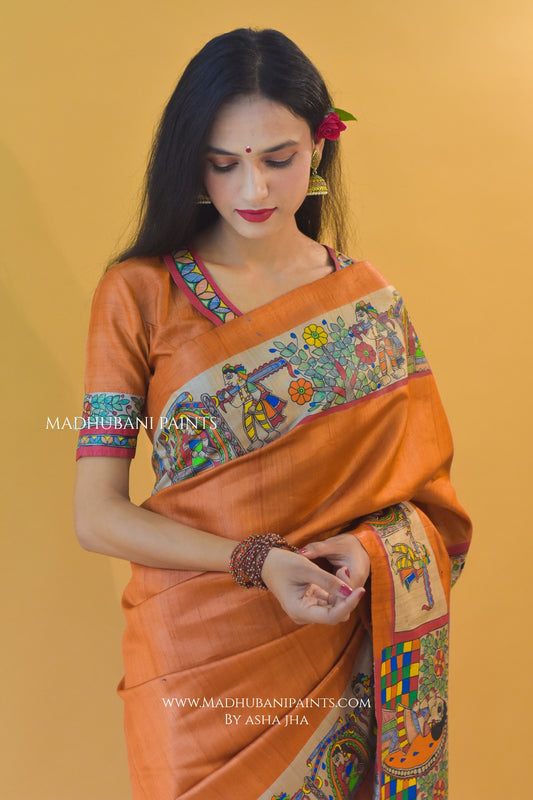 MITHILA MADAPAM Hand-painted Tussar Silk Saree