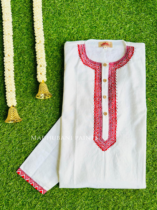 KAMALATMIKA Hand-painted Handloom Men's Cotton Kurta