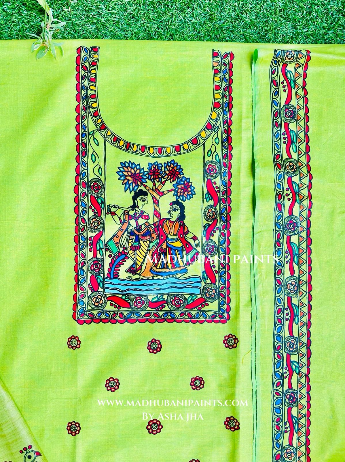 Radha Raman Hand painted Unstitched Cotton Suit Set