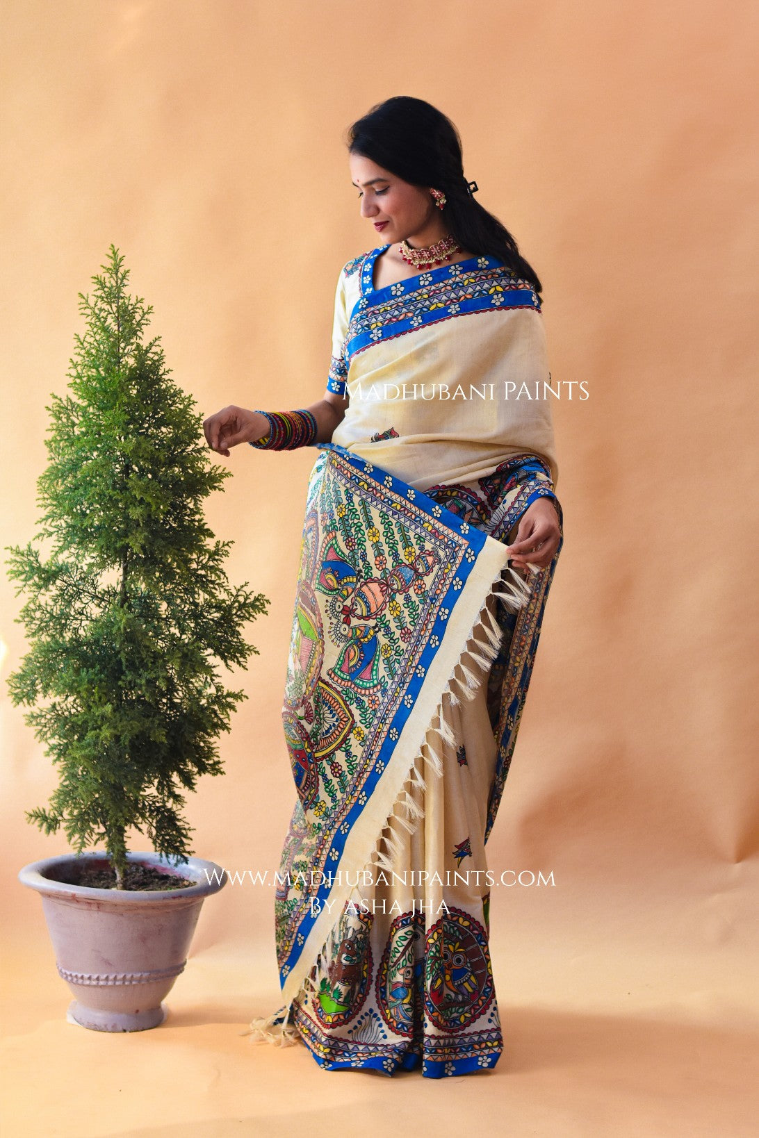 NISARG RANG Hand-painted Madhubani Tussar Silk Saree