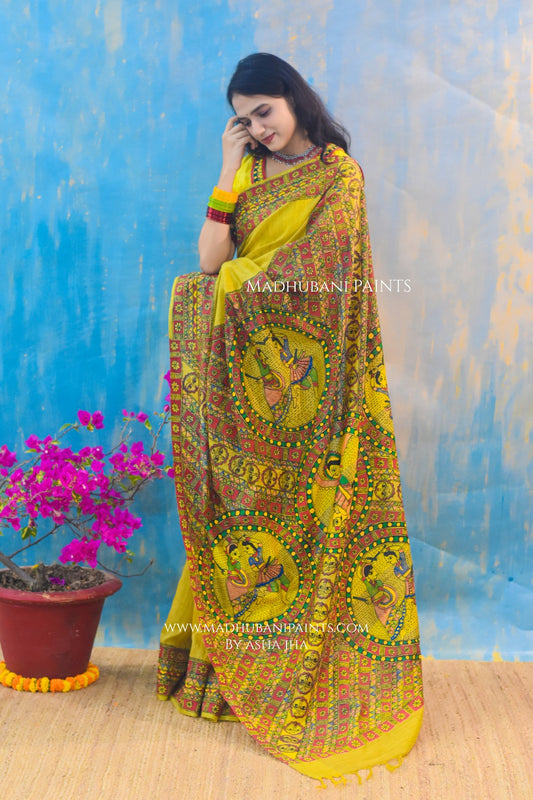 RADHA ROOPAVALI Hand-painted Madhubani Chanderi Saree