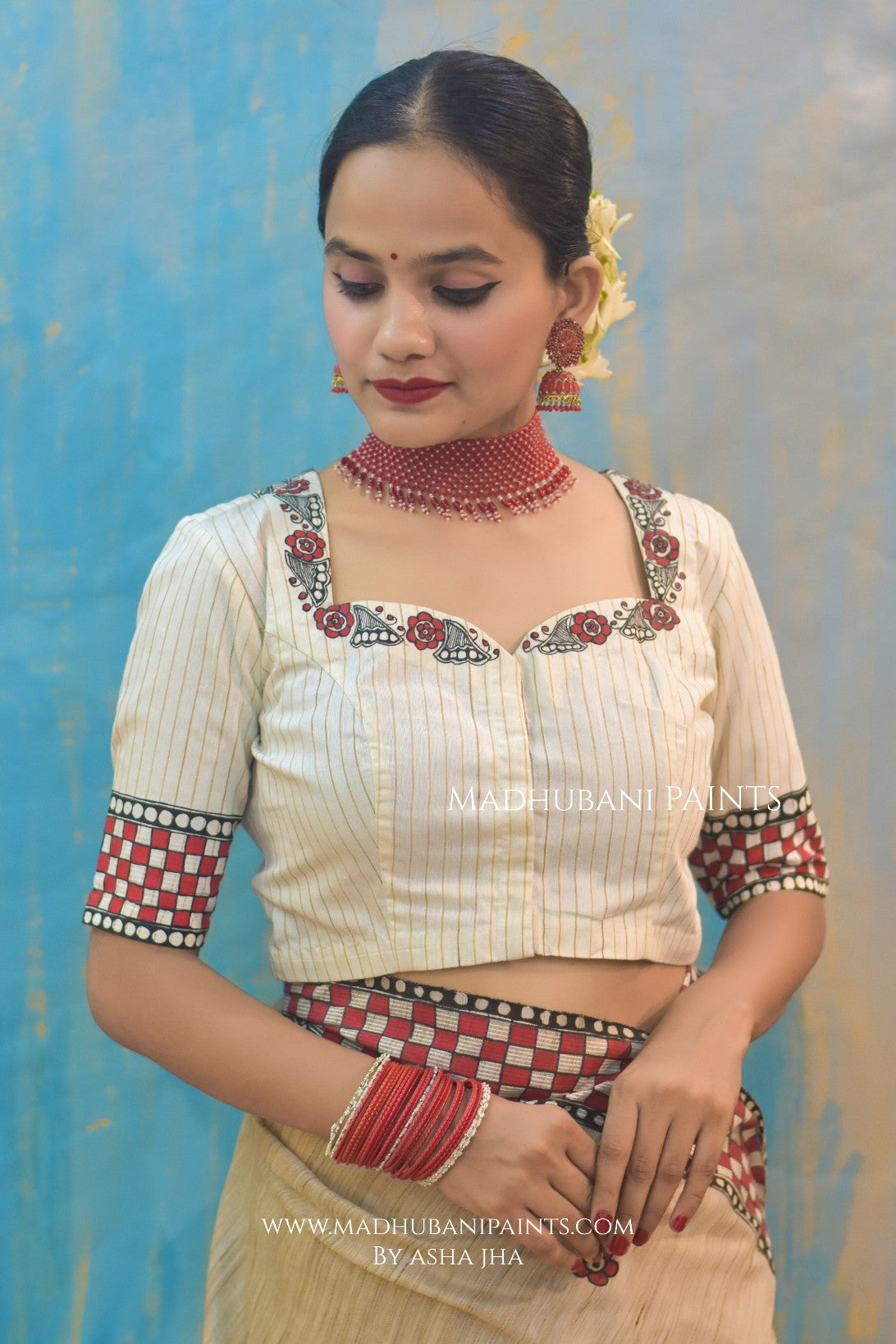 NADI KINARE Hand-painted Madhubani Chanderi Blouse