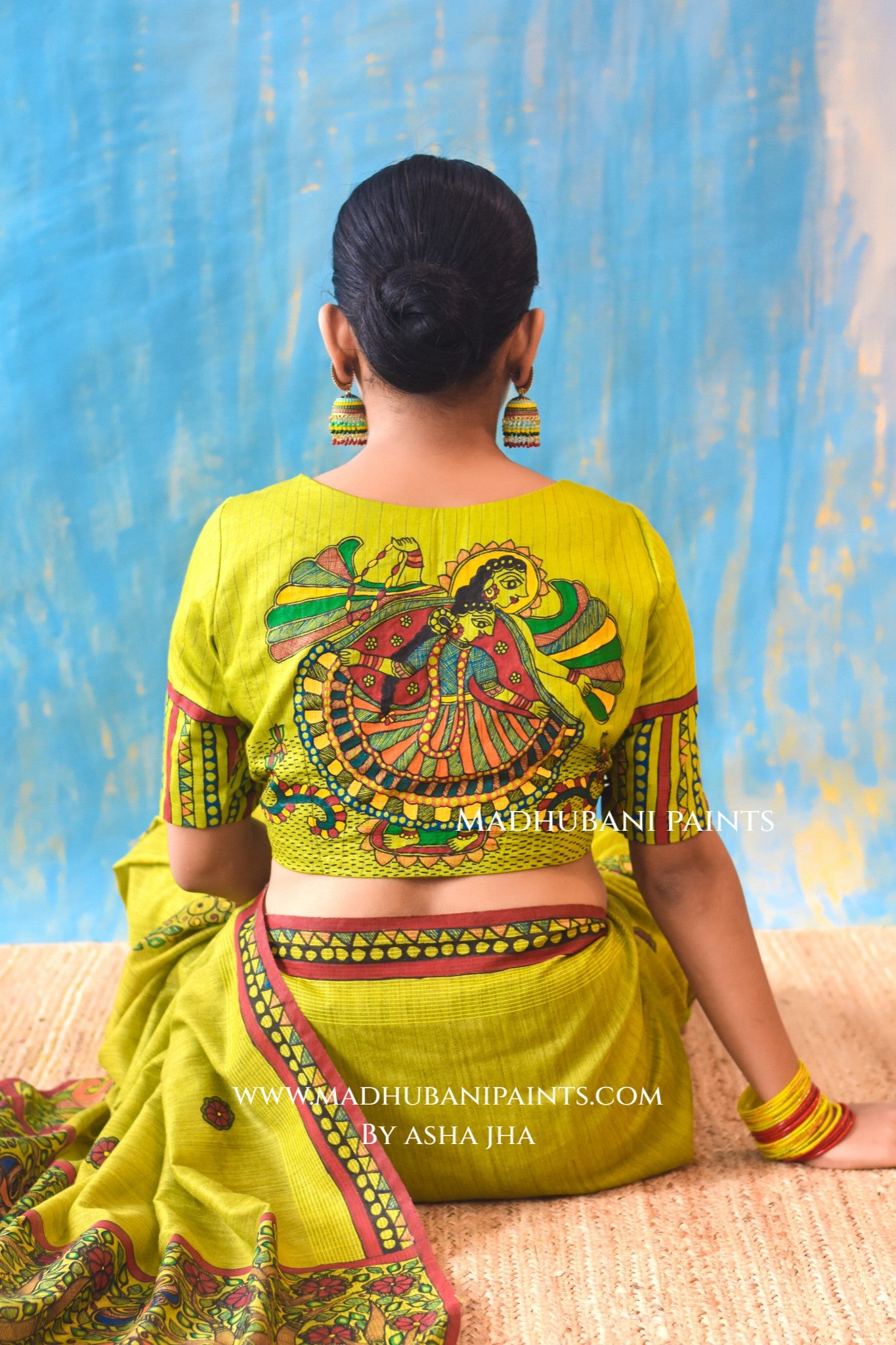 RADHA RANI Hand-painted Madhubani Chanderi  Saree Blouse set