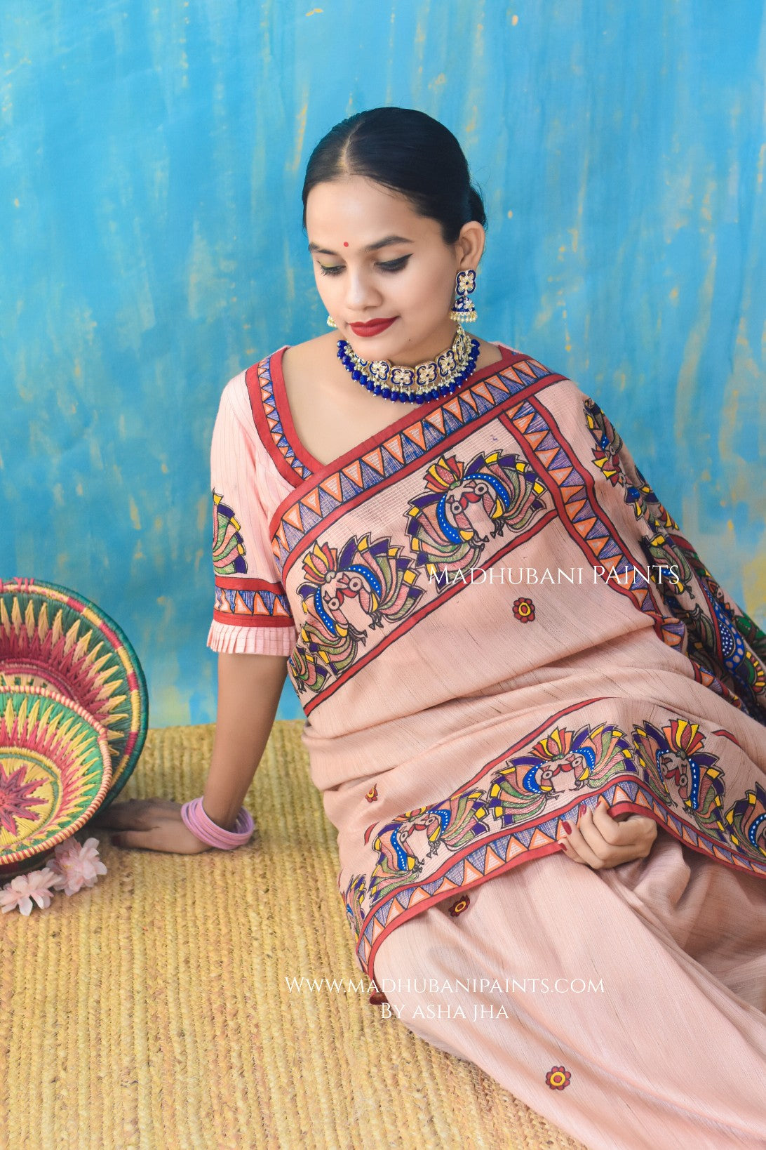 LEELA LAVANYA Hand-painted Madhubani Chanderi  Saree Blouse set