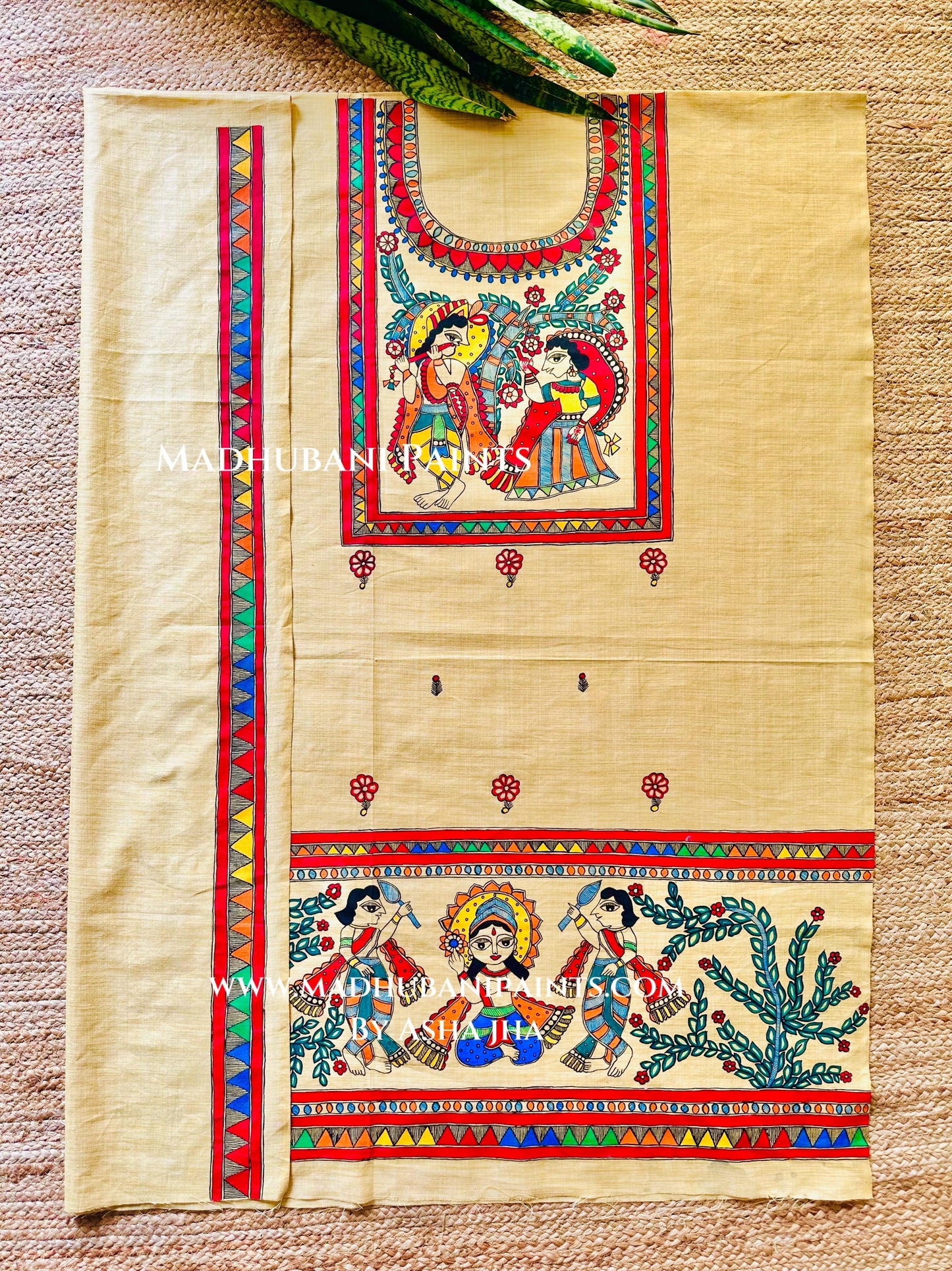 Radha krishna Hand painted Unstitched Cotton Suit Set