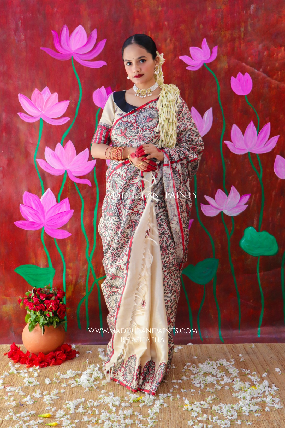 "MADHUMATI" Handpainted Madhubani Tussar Silk Saree