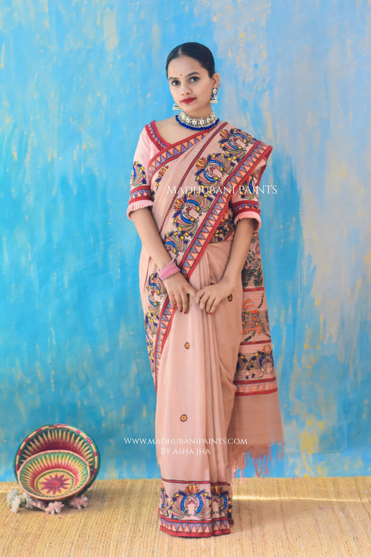 LEELA LAVANYA Hand-painted Madhubani Chanderi Saree