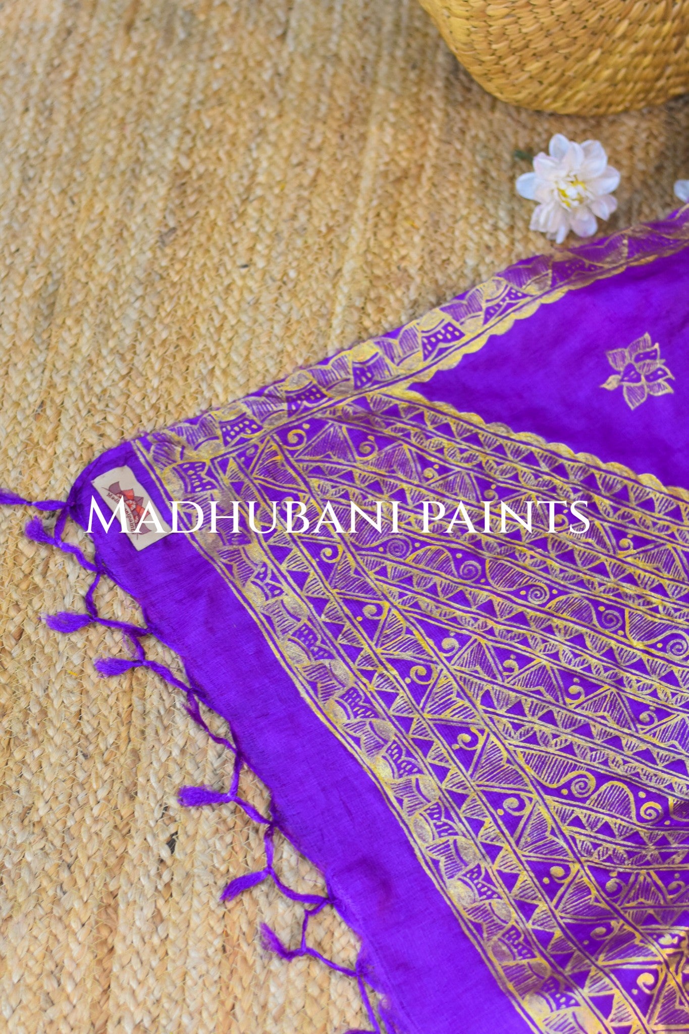 'BAIGINI SURMAI' Handpainted Madhubani Tussar Silk Dupatta