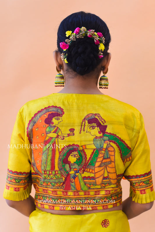 SAUBHAGYAVATI BHAVA Hand-painted Madhubani Tussar Silk Blouse