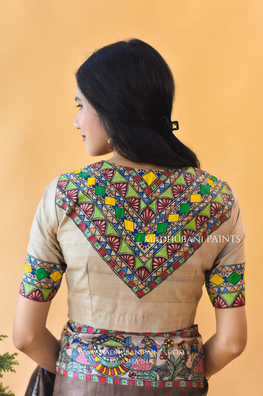 SUNDERBAN SAHELI Hand-painted Madhubani Tussar Silk Blouse