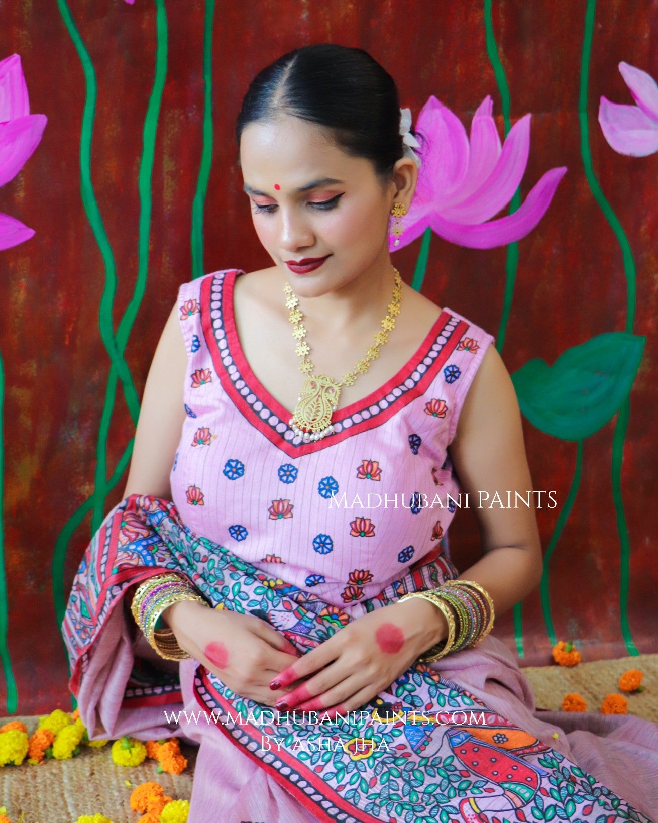 'BHARGAVI' Handpainted Madhubani CHANDERI Saree Blouse Set