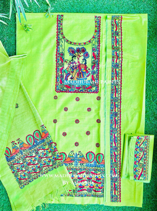 Radha Raman Hand painted Unstitched Cotton Suit Set