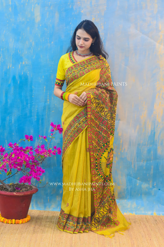 RADHA ROOPAVALI Hand-painted Madhubani Chanderi Saree