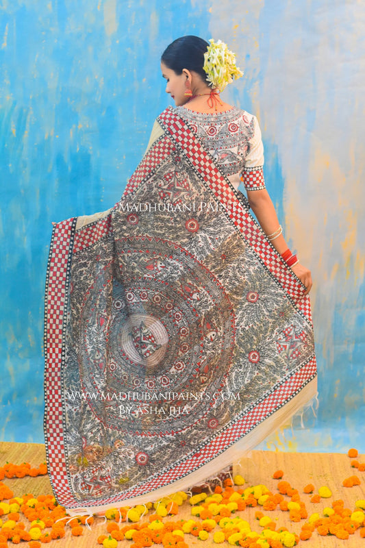 NADI KINARE Hand-painted Madhubani Chanderi Saree