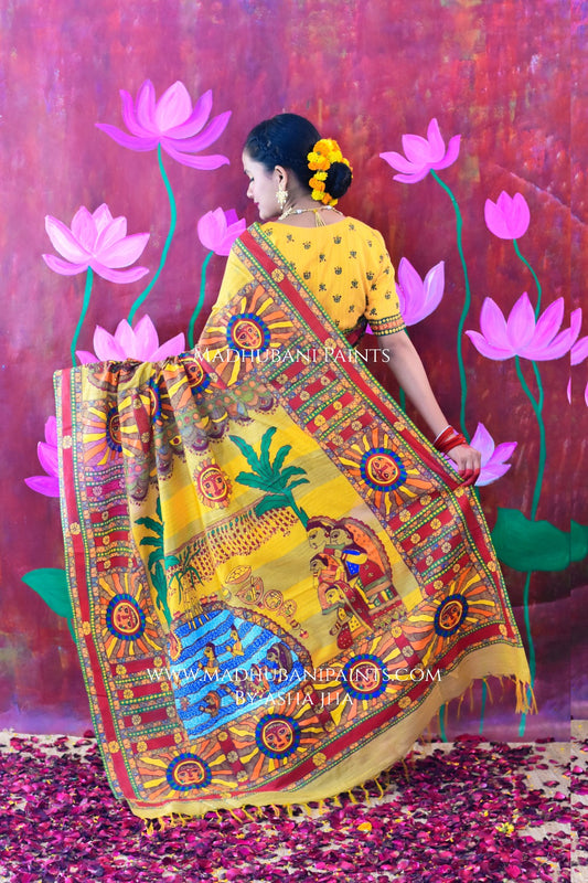 CHHATH MAHOTSAV Handpainted Madhubani Chanderi Saree