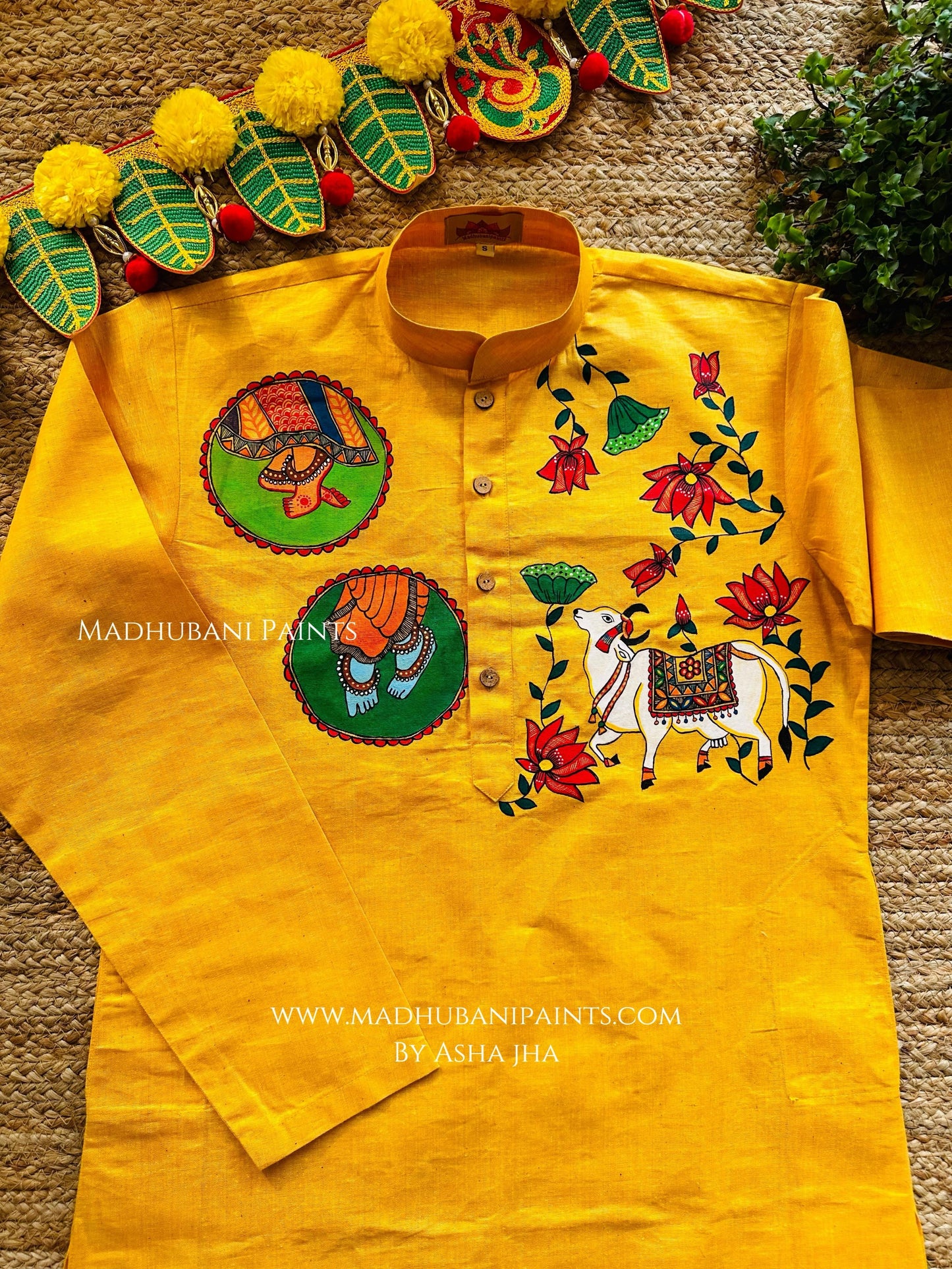 Radha Raman Nandi Hand-painted Handloom Men's Cotton Kurta