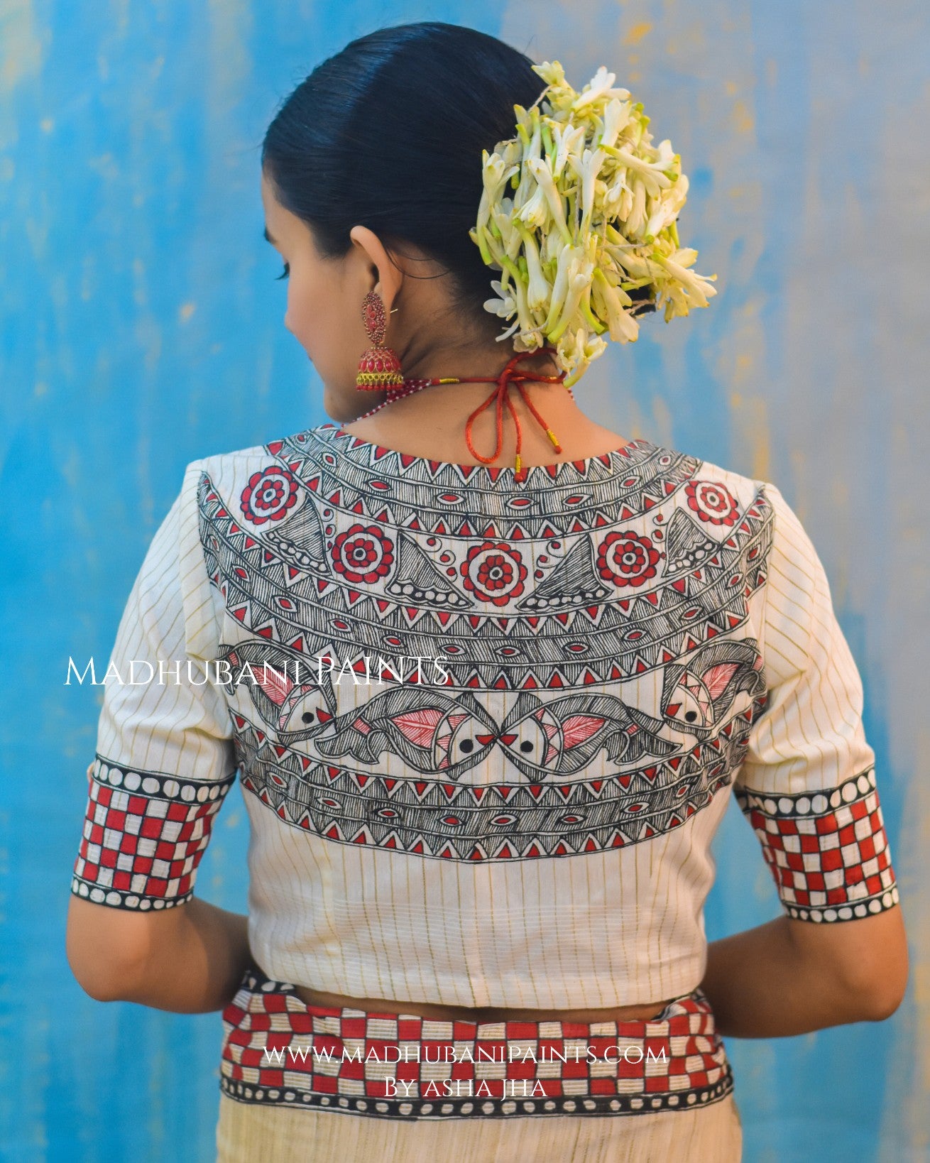 NADI KINARE Hand-painted Madhubani Chanderi Saree Blouse Set