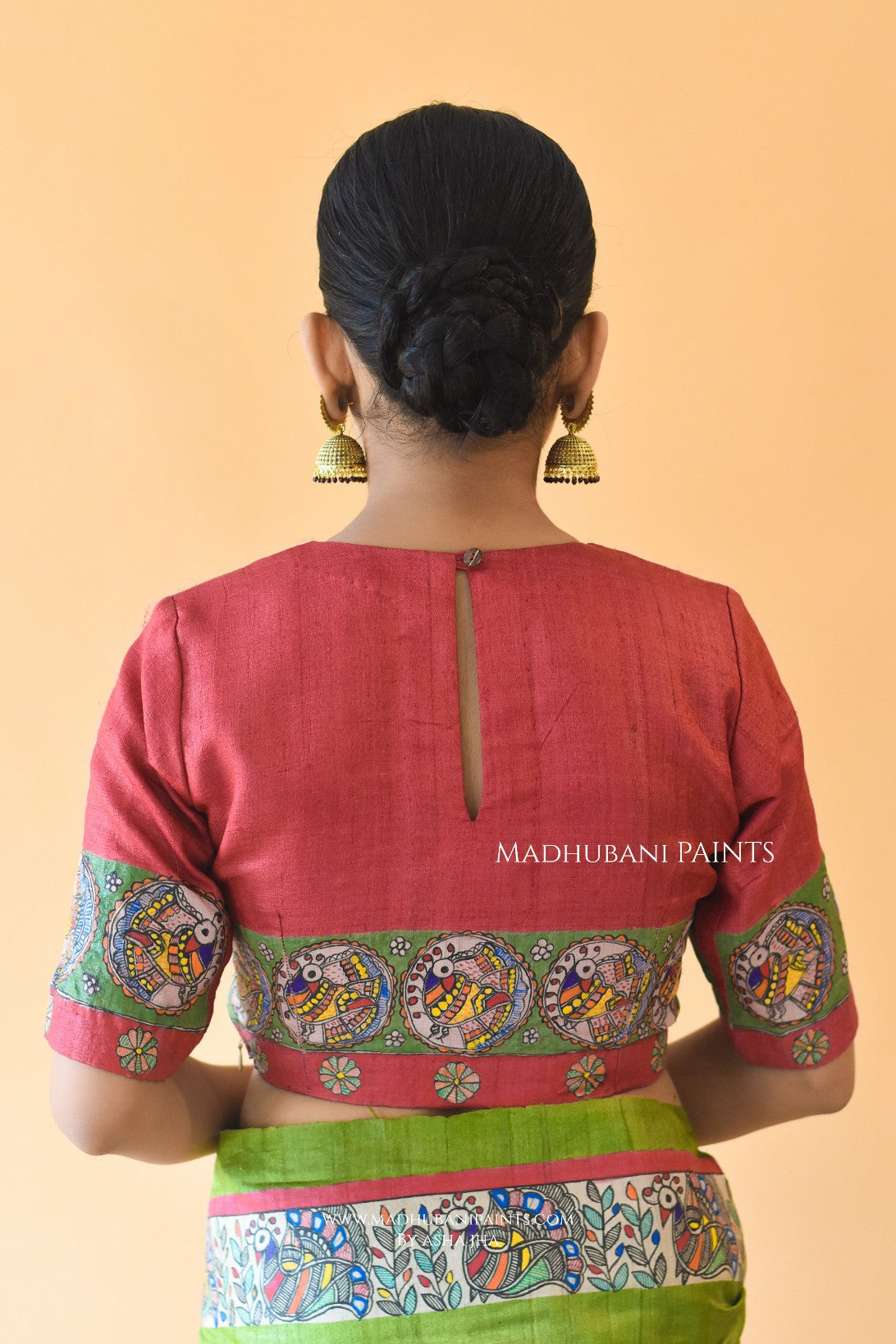 'HARI MORNI' Handpainted Madhubani Tussar Silk Saree Blouse Set