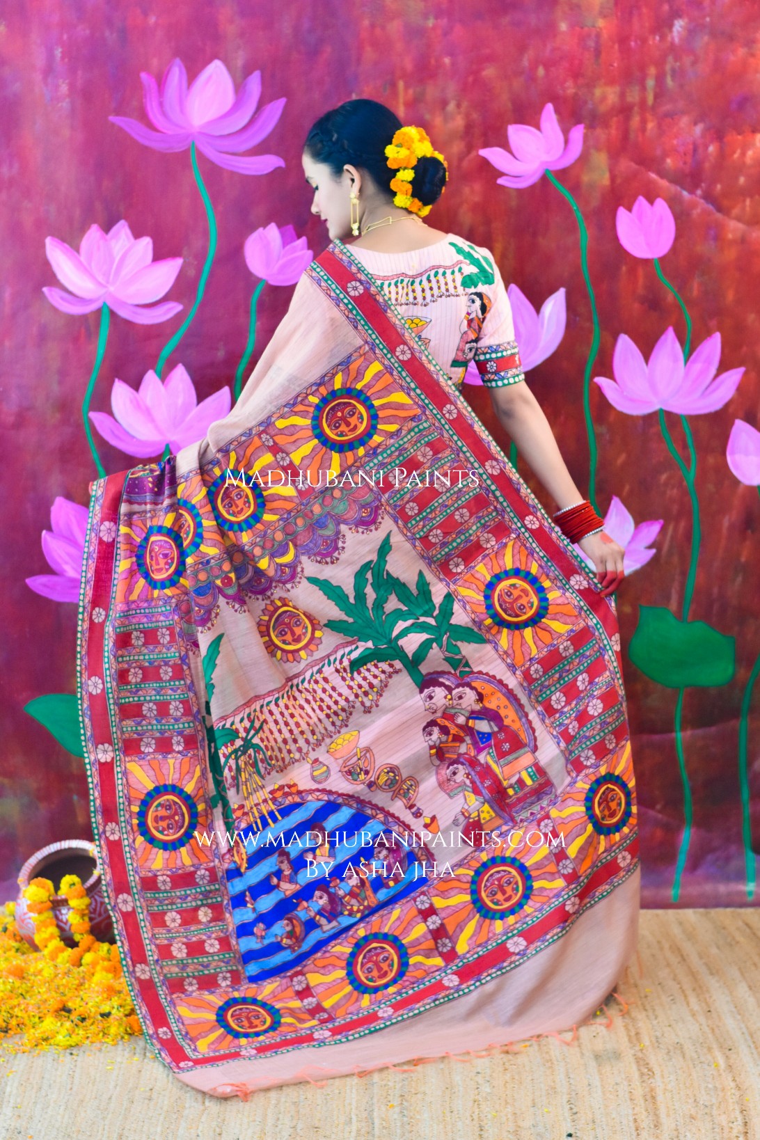 VRAT VARDHINI Chhath Puja Handpainted Madhubani Chanderi Saree