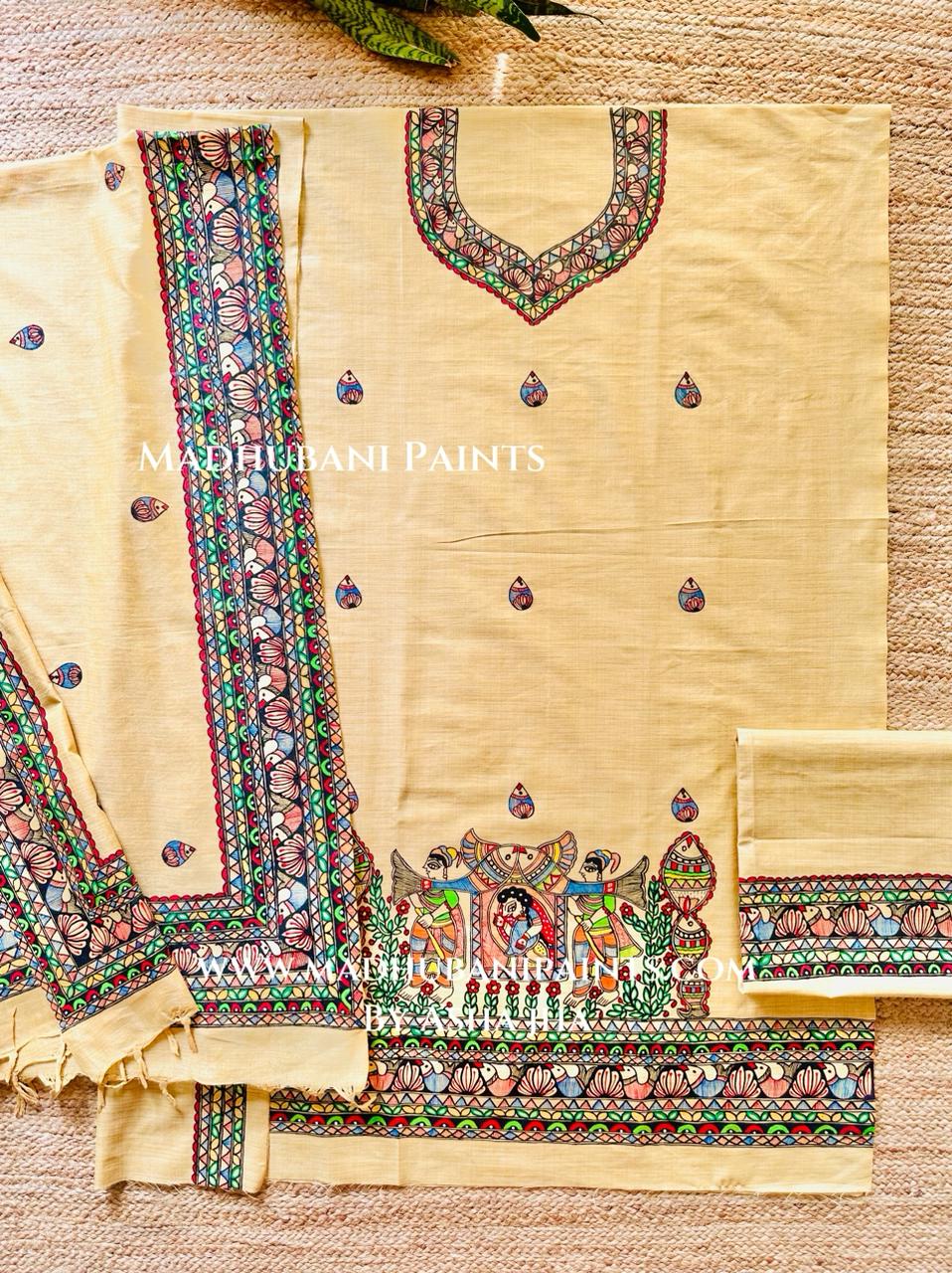 Doli Bidaai Hand painted Unstitched Cotton Suit Set