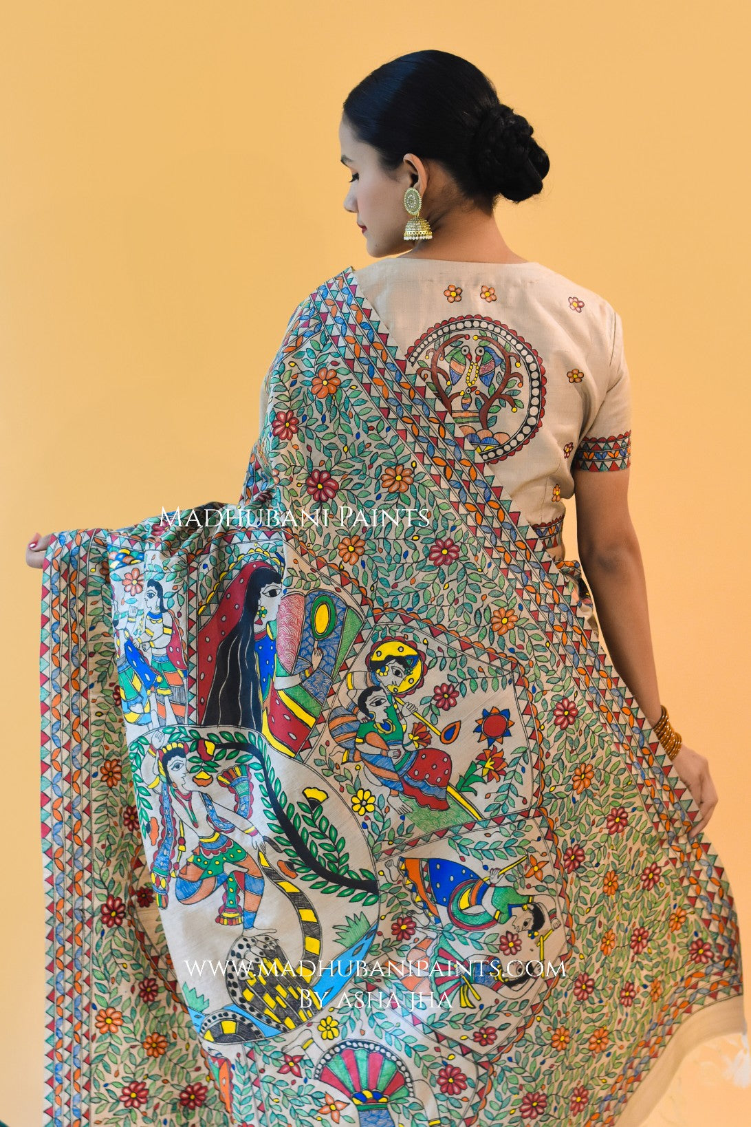 'PYAARE KANHA' Handpainted Madhubani Tussar Silk Blouse