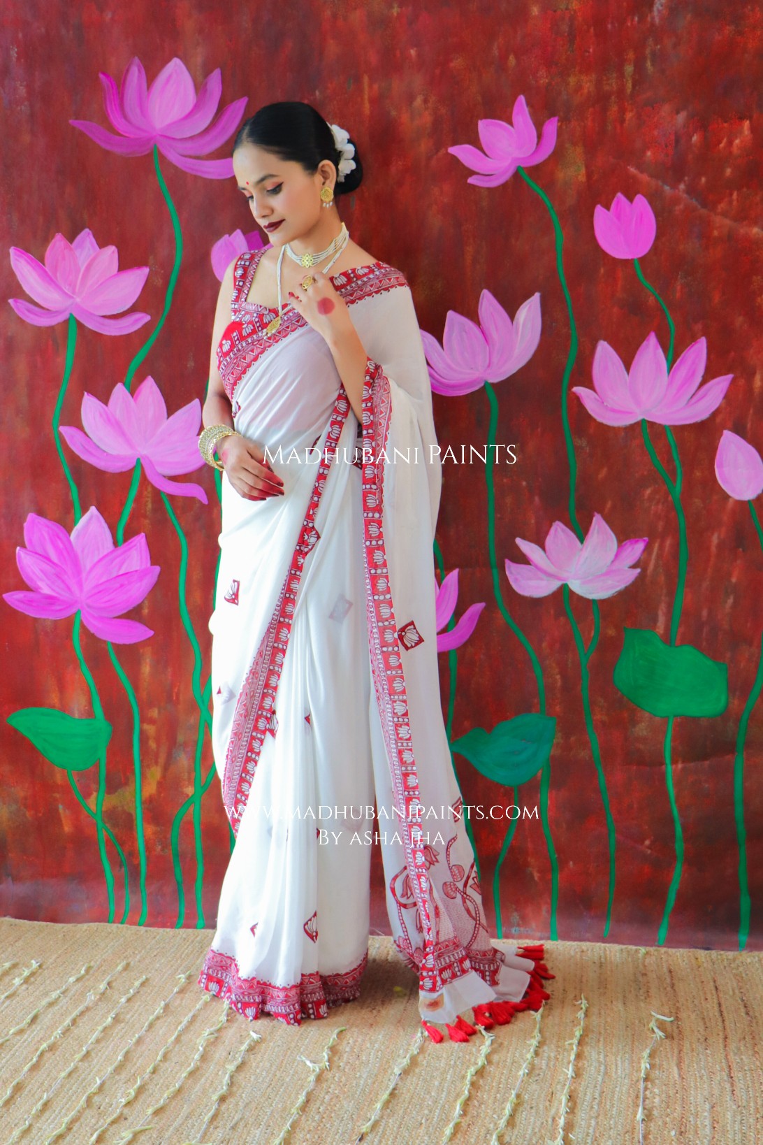 'KAMALATMIKA' Handpainted Madhubani Georgette Saree