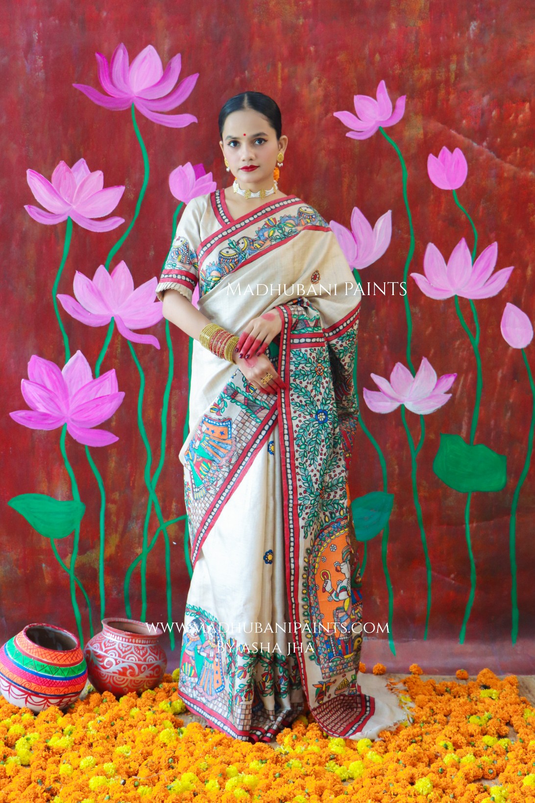 'MALINI' Handpainted Madhubani Tussar Silk Saree