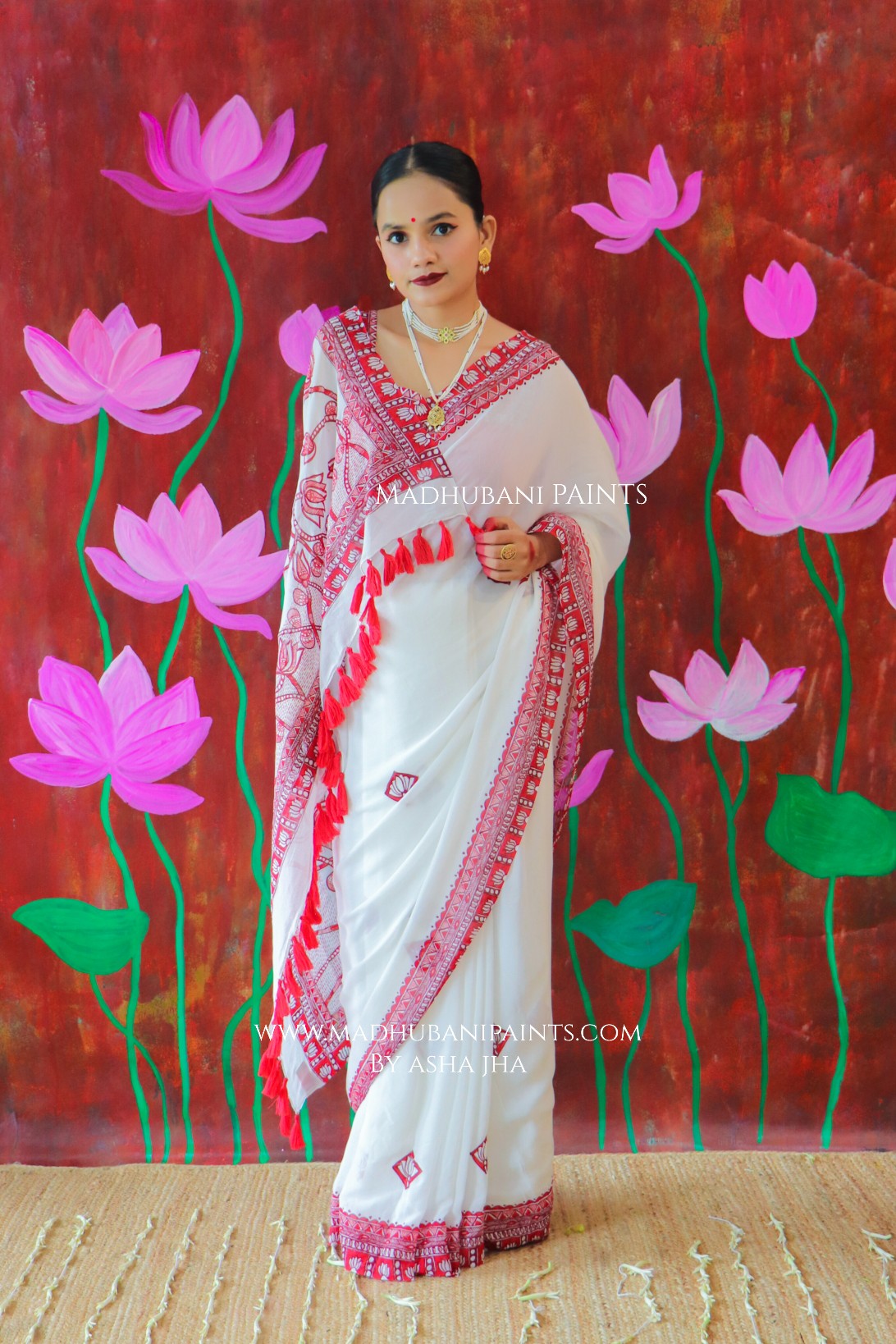 'KAMALATMIKA' Handpainted Madhubani Georgette Saree