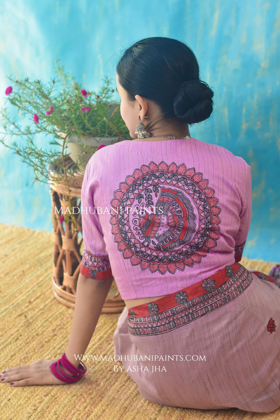 BASANT BAHAR Hand-painted Madhubani Chanderi Saree Blouse Set