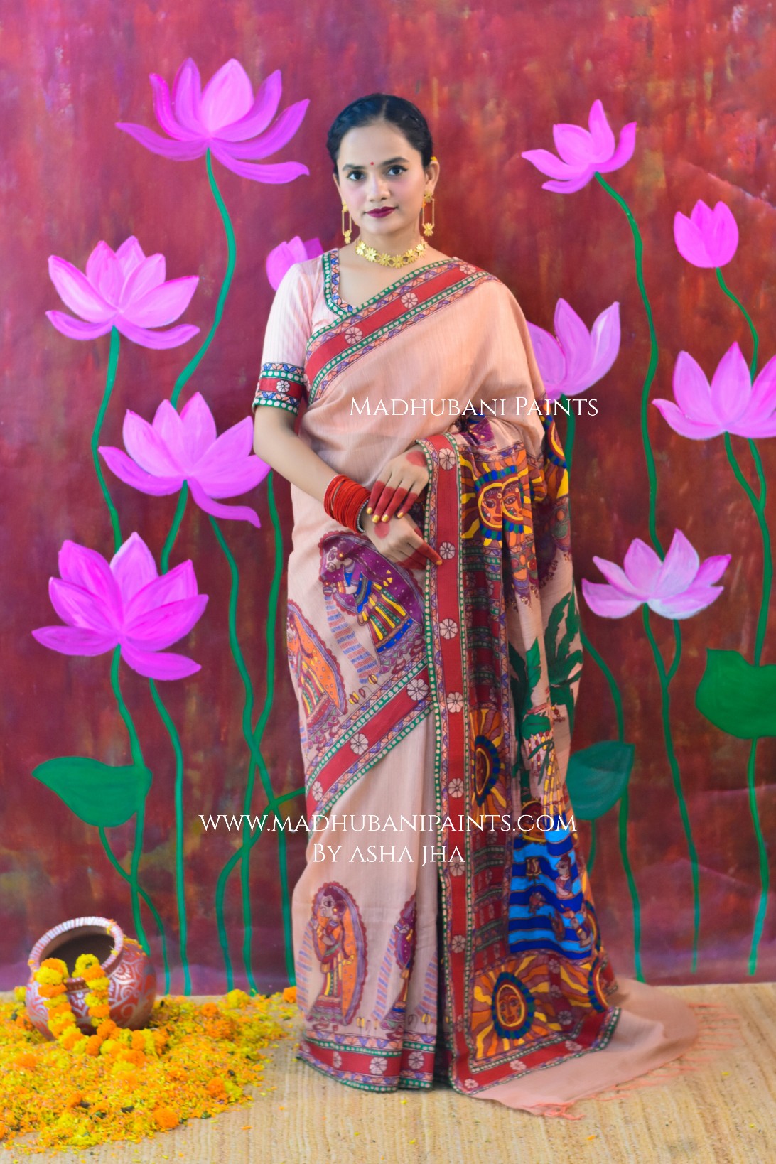 VRAT VARDHINI Chhath Puja Handpainted Madhubani Chanderi Saree