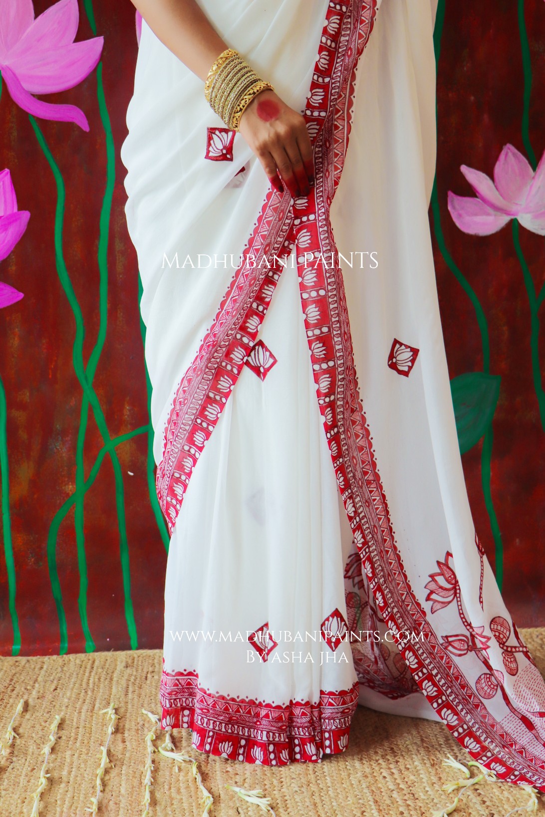 'KAMALATMIKA' Handpainted Madhubani Georgette Saree