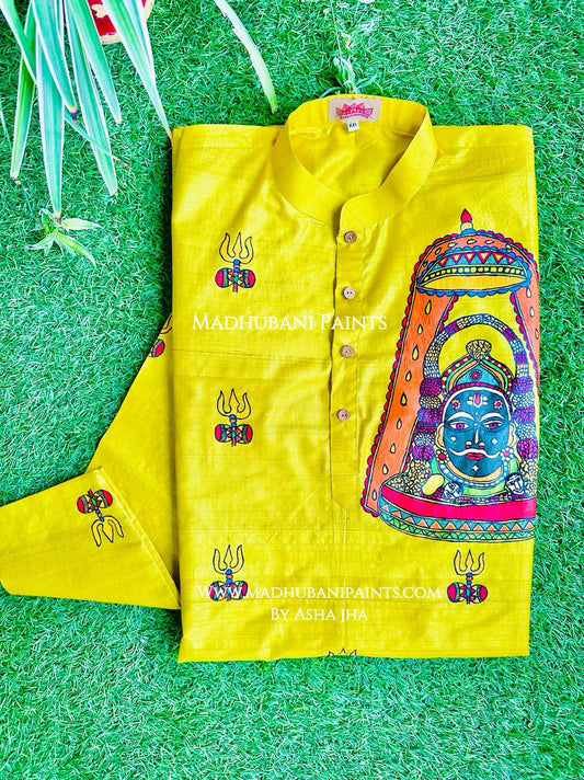 KAAL BHAIRAV Hand-painted Handloom Yellow Men's Tussar Silk Kurta