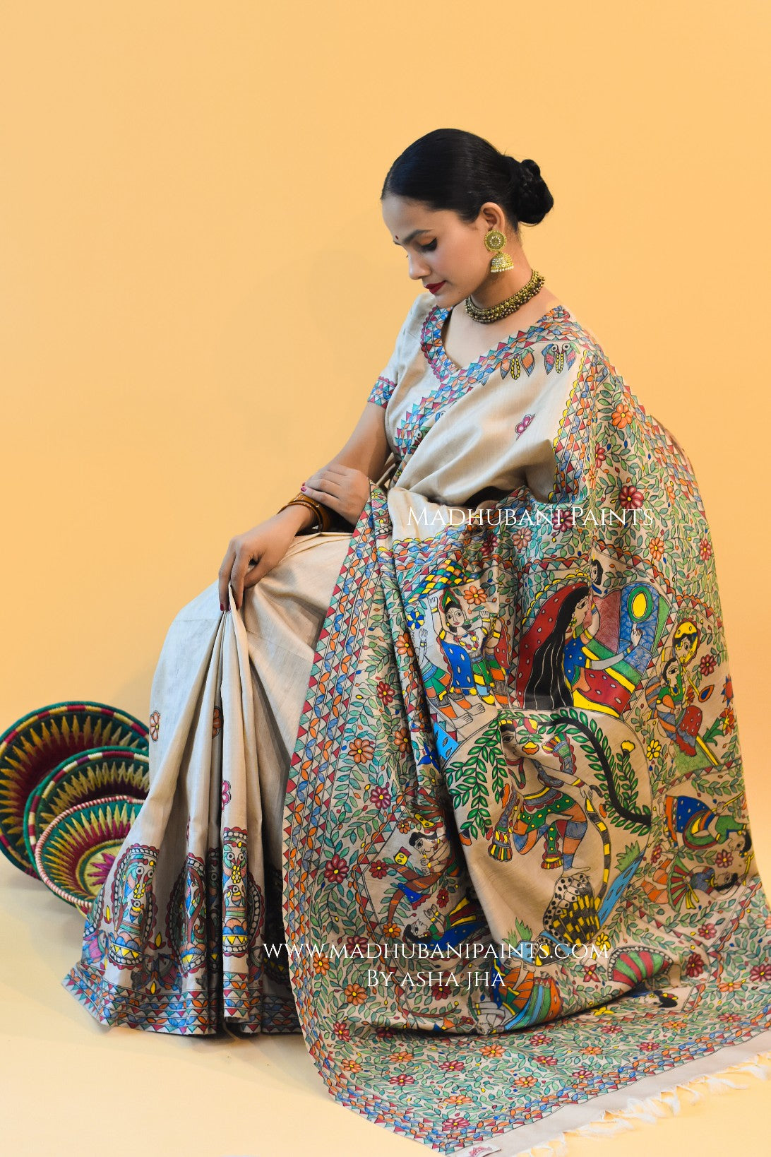 'PYAARE KANHA' Hand Painted Madhubani Tussar Silk Saree