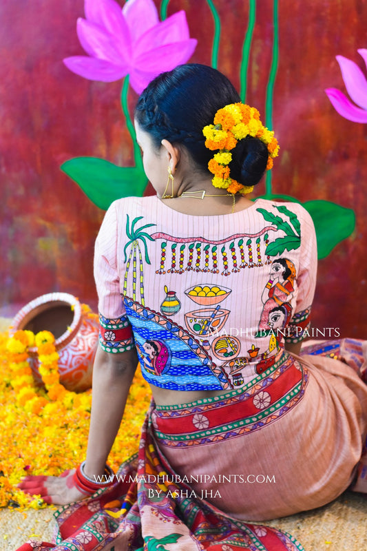 VRAT VARDHINI Chhath Puja Handpainted Madhubani Chanderi Blouse