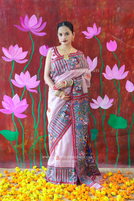 'BHARGAVI' Handpainted Madhubani Chanderi Saree