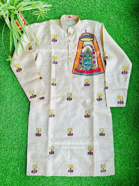 KAAL BHAIRAV Hand-painted Handloom Men's Tussar Silk Kurta