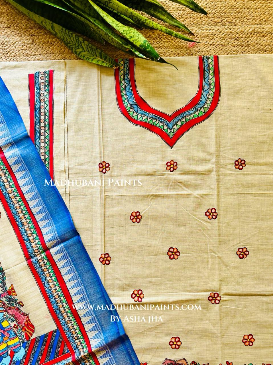 Doli Kahaar Hand painted Unstitched Cotton Suit Set