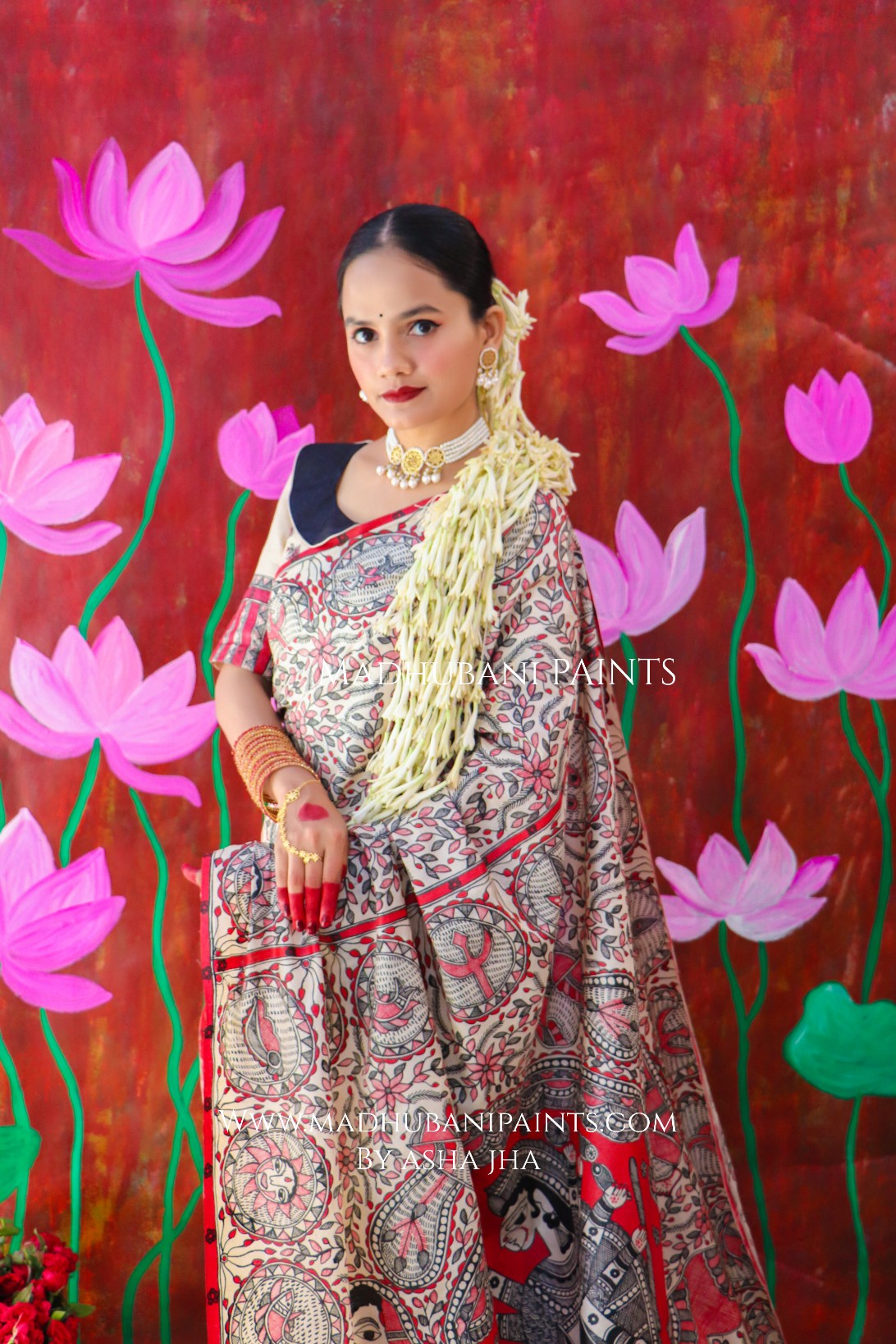 "MADHUMATI" Handpainted Madhubani Tussar Silk Saree