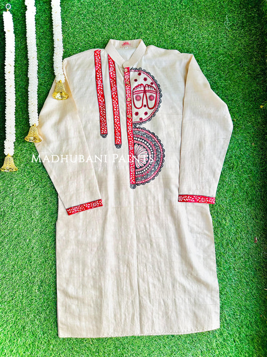 JAYSHREE Hand-painted  Madhubani Men's Tussar Silk Kurta