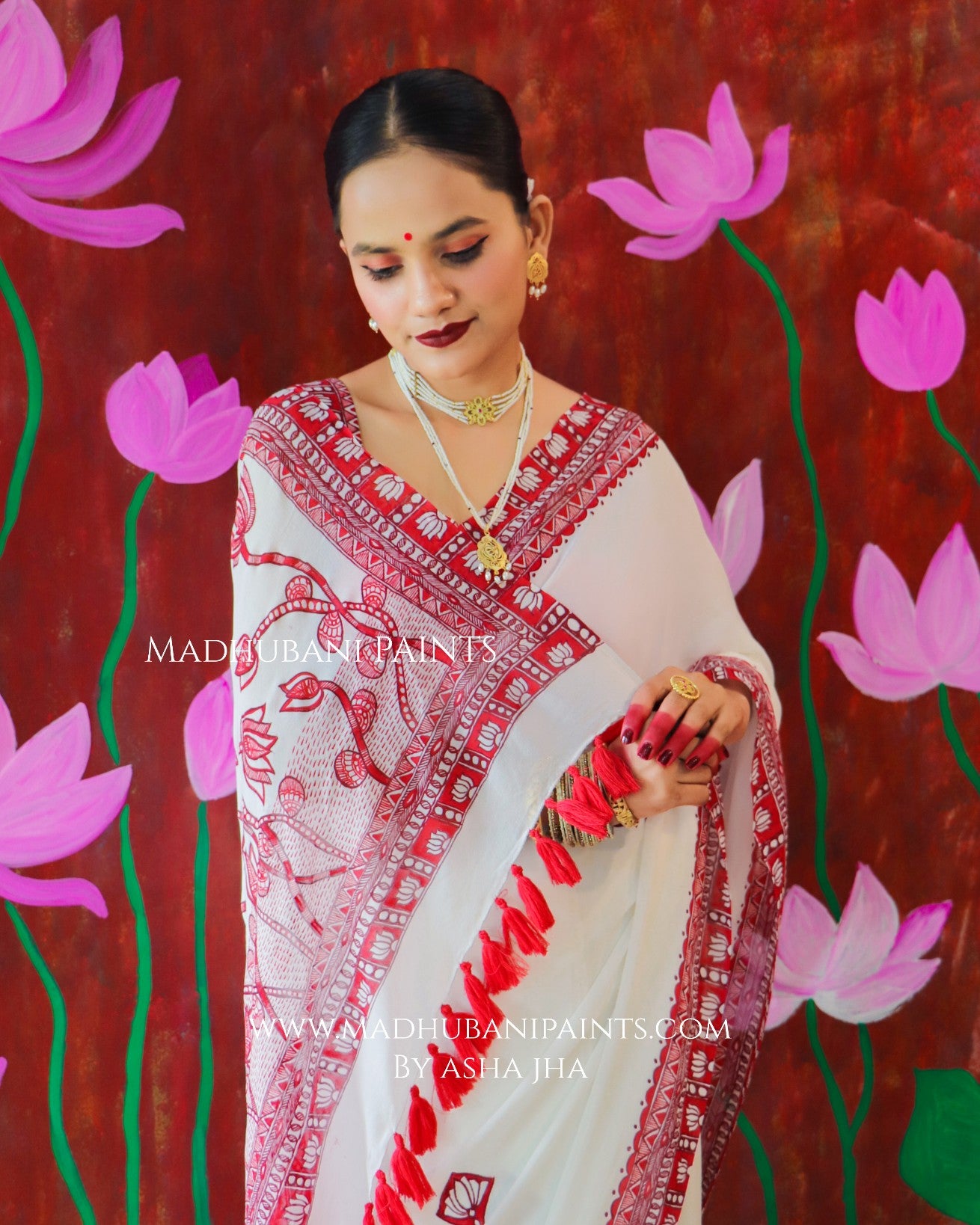 'KAMALATMIKA' Handpainted Madhubani Georgette Saree