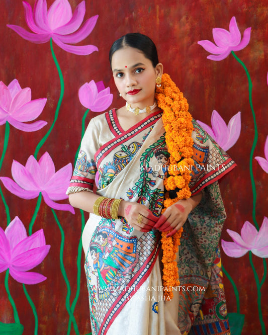 'MALINI' Handpainted Madhubani Tussar Silk Saree