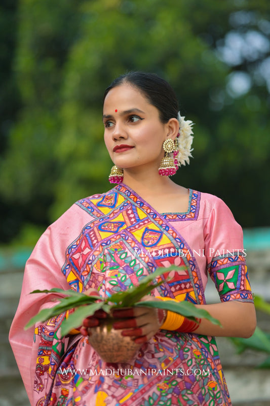 VRATI VANDANA Chhath Puja Handpainted Madhubani Tussar Silk Blouse