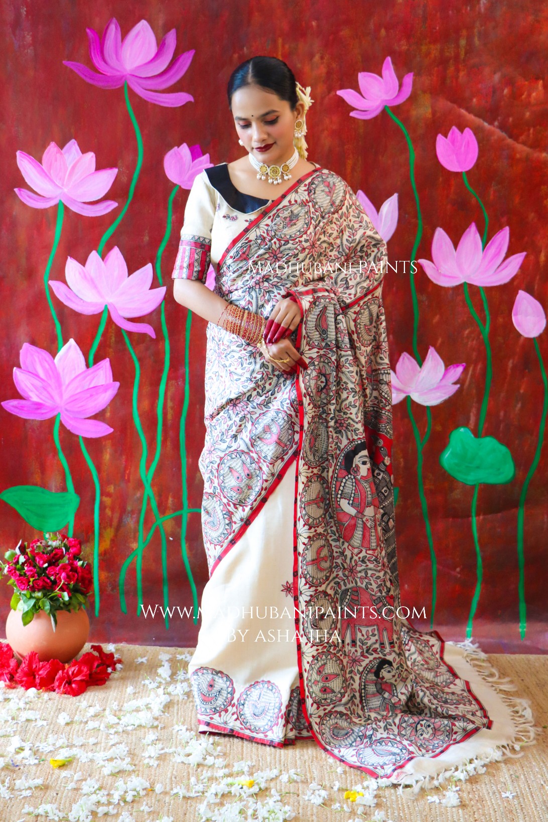 "MADHUMATI" Handpainted Madhubani Tussar Silk Saree