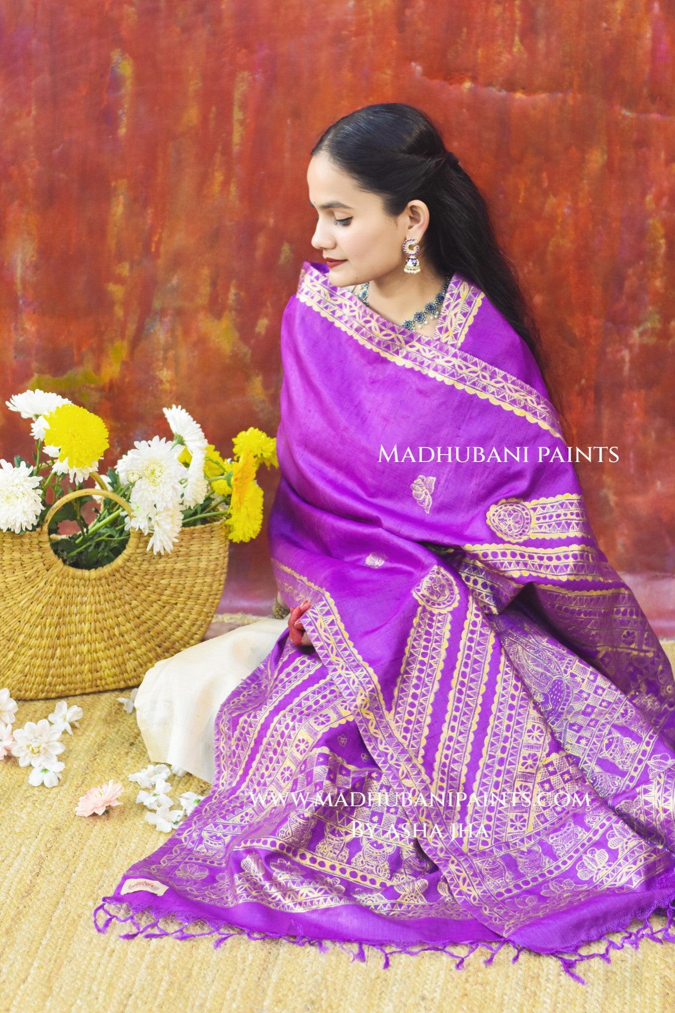 'RAM DARBAR' Handpainted Madhubani Tussar Silk Dupatta